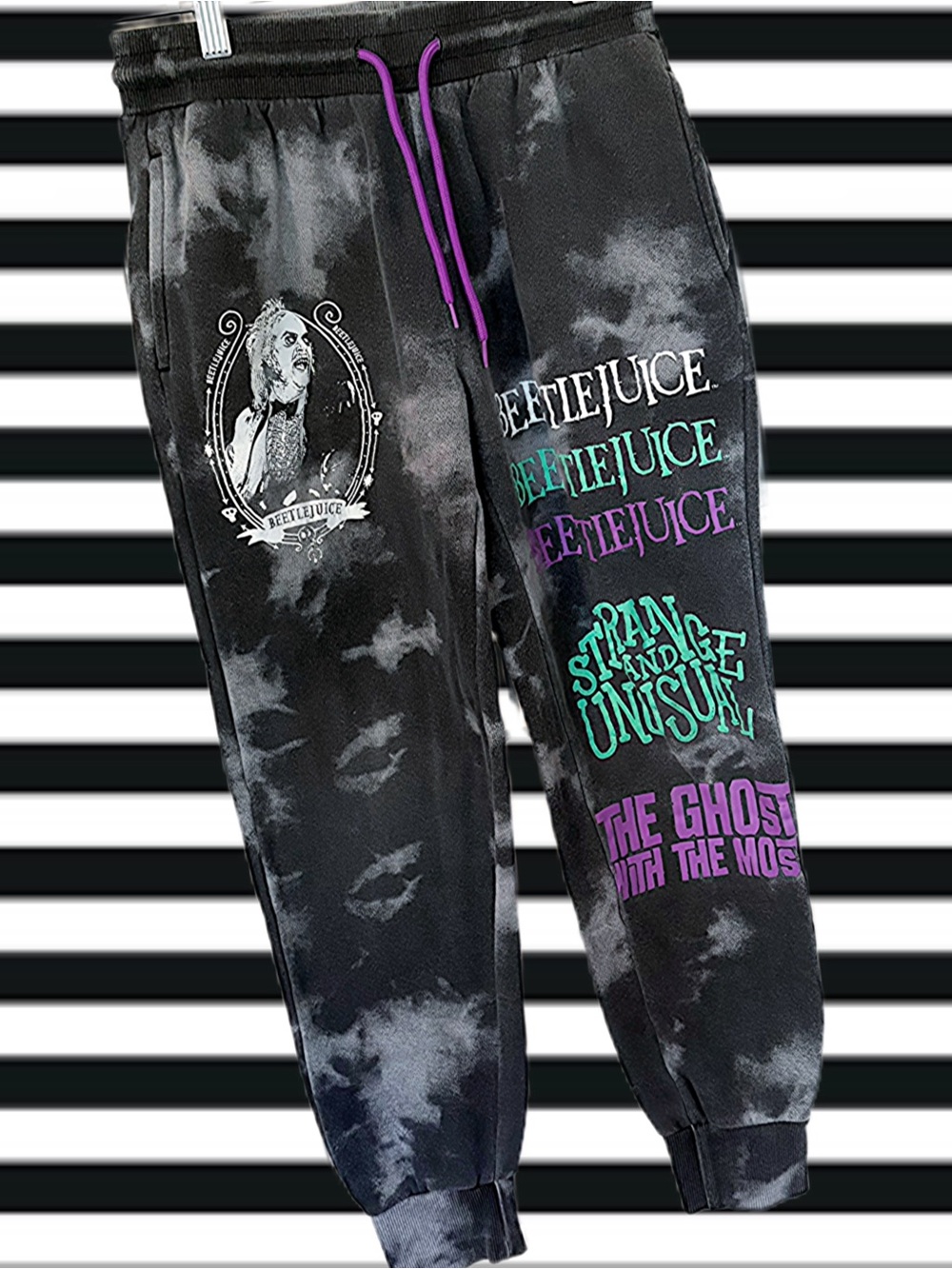 Beetlejuice Gray and Purple Tie-Dye Joggers XS